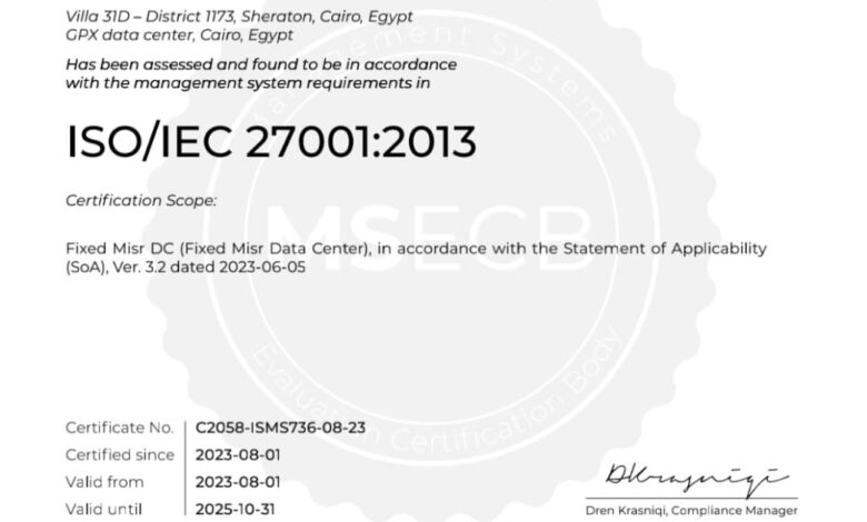 «فيكسد مصر» تحصل على الأيزو «ISO/IEC 27001:2013» في الأمن السيبراني